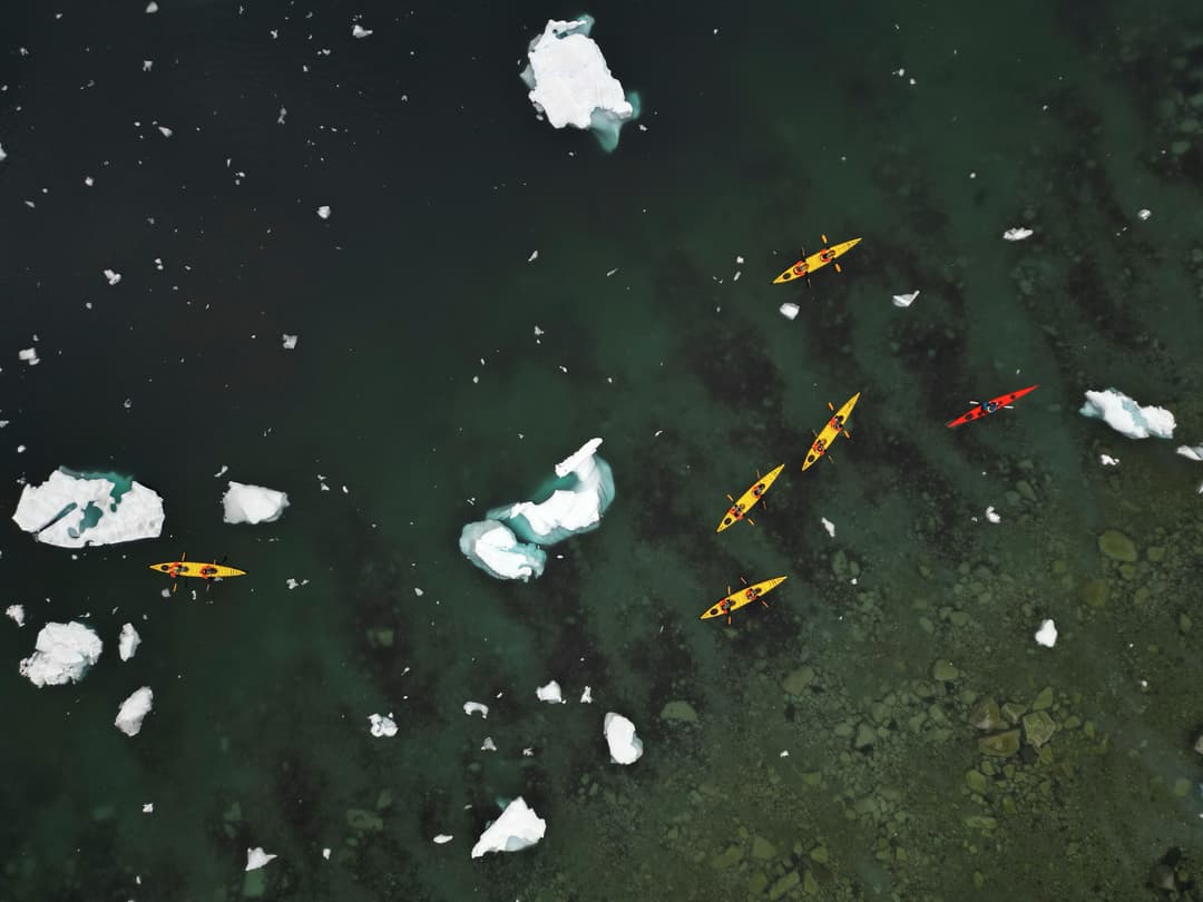 Polar Latitudes Expeditions Kayaking Drone View ©Ron Clifford Albatros Expeditions